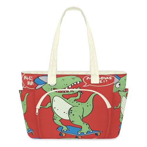 Sac fourre-tout dinosaure pour femme : cabas matelassé et léger avec fermeture éclair