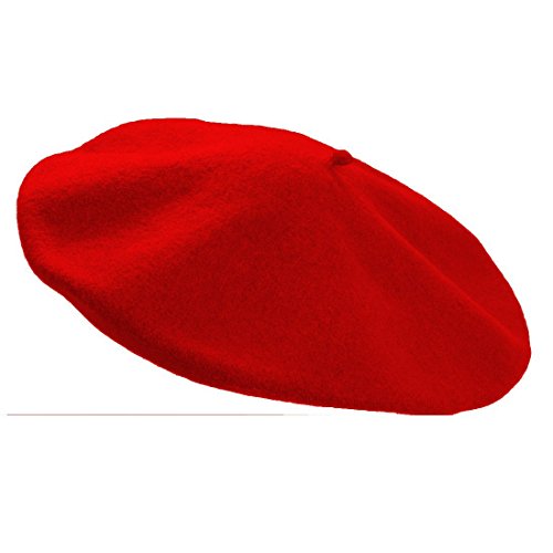 Red 100% Wool Beret Parisin French Solid