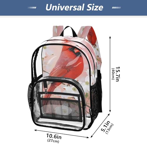 White Cherry Blossom Red Bird Clear Backpack Heavy Duty See Through Transparent PVC BookBag for Kids Boy Girl School Work4