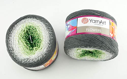 YarnArt Flowers 291 - Bobbel - 500 g de Pelote de laine à tricoter, 55 % coton - Multicolore (gris, blanc, vert)