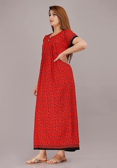 Image of OFEEFAN Cotton Nighty for Women - Pack of 2 Printed Maxi Gowns, Ankle-Length Night Dresses, Soft & Breathable Sleepwear - Free Size