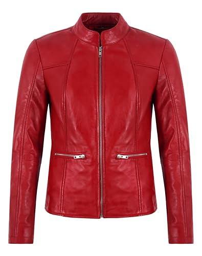 Veste en cuir véritable pour femme coupe motard classique coupe-vent et durable