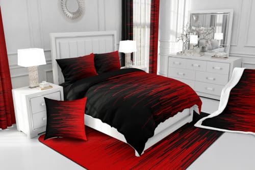 Feelyou Conjunto de edredom com linhas de tiras vermelhas, para crianças, meninos, meninas, geométri