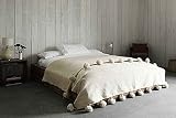 Moroccan Blanket Pom Pom Throw with Tassels Handwoven Cotton King Bed Size (Medium - 59 in x 98 in)