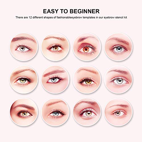 Eyebrow Stencil, 12PCS Eyebrow Shaper Kit, Reusable Eyebrow Template With Strap, 3 Minutes Eyebrows Makeup Tools For Eyebrows for beginners