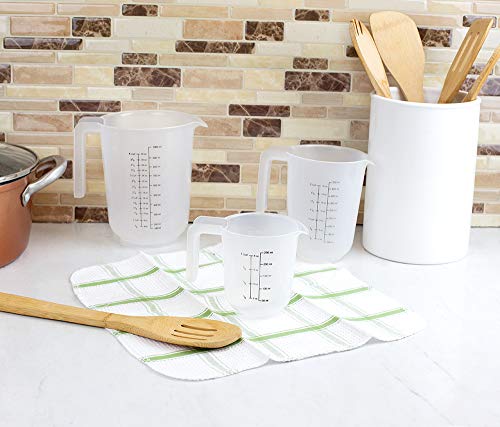Home Basics Precise Pour 3 Piece Plastic Measuring Set with Short Easy Grip BPA Free Nesting Stackable Cups Spout Clear Handles-1 2 4 Clear