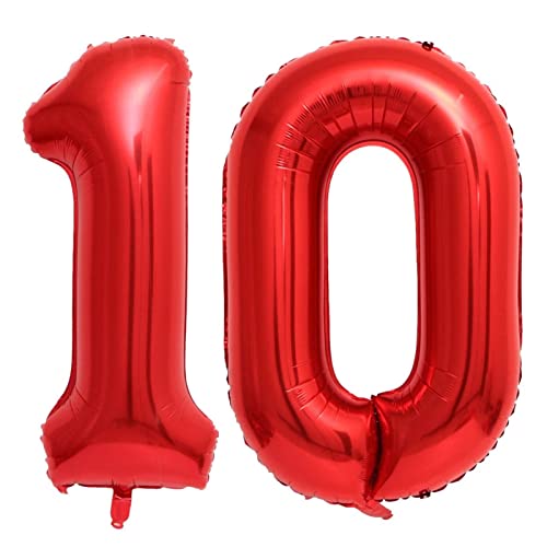 Image of 40 Inch Red 10 Number Balloons Giant 10 Balloons Red Birthday 10 Balloons 10th Birthday Anniversary Events Party Decorations Supplies