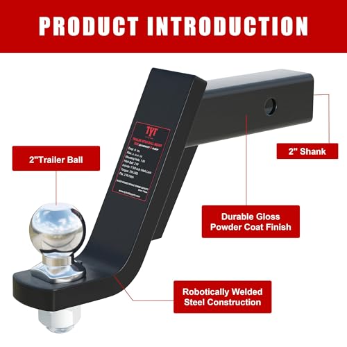 Image of TYT Trailer Hitch Mount with 2 inch Chrome Ball&Lock, Fits 2-in Receiver, 7,500 lbs (6-Inch Drop)