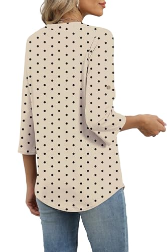 Image of XIEERDUO 3 /4 Length Sleeve Womens Tops V Neck T Shirts Both Side Buttons Blouses Business Casual Outfits Loose Fit