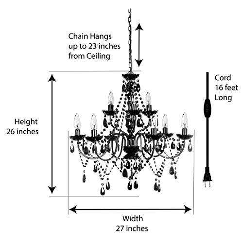 Image of The Original Gypsy 9-Light Plug-in Crystal Swag Chandelier, Black