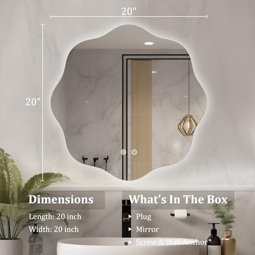 WallBeyond LED Bathroom Mirror with Lights, 20'' Wavy Round Light Up Bathroom Mirror, Anti Fog Led Mirror for Bathroom, 3 Colors and Dimmable Light by WallBeyond - Image 7