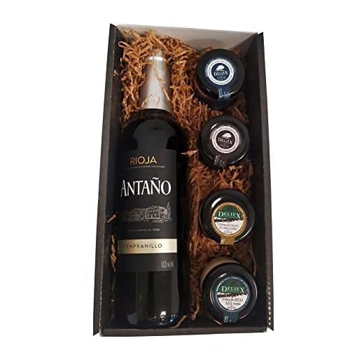 Deliex. Cesta Gourmet con Vino Rioja Antaño de 37,5 cl mediana, 2 patés de Lomo Ibérico 30 g y Paté al Pedro Ximénez 30 g, 2 Cremas de Queso Deliex caja pequeña..