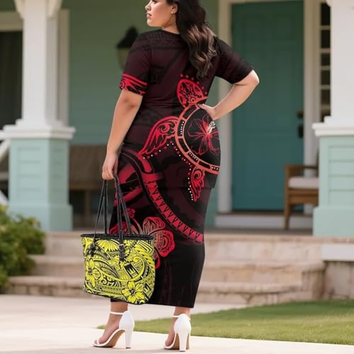 Image of Puletasi Samoan Traditional 2 Piece Outfits for Women Short Sleeve Crop Top and Maxi Skirt Sets Puletasi Dress