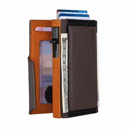 Image of Minimalist Pop Up Wallet for Men | RFID Blocking Credit Card Holder Wallet with Money Clip | Mens Wallet Slim Bifold Front Pocket Metal Case with Gift Box, Mix Brown, 2.8 inch x 3.8 inch