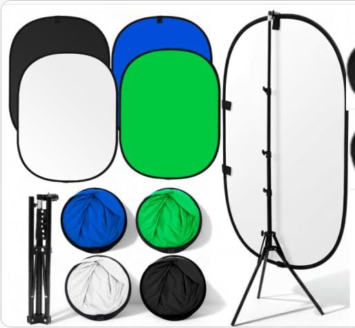 Sfondo Fotografico Double Face 2 In 1 100x150 cm, Sfondo Chroma Key Verde Blu E Nero Bianco, Schermo Pieghevole Pop Up Con Treppiede Regolabile E Borsa Trasporto Per YouTube, Streaming Live E Foto | Schermo pieghevole, pop-up, con borsa per il trasporto,