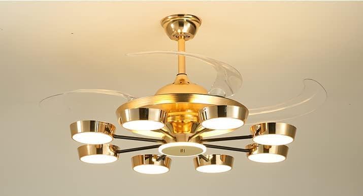 Image of Glowave 8 Lights Rings Chandelier Fan Gold 4 Retractable Blades Remote Control - Tricolour | Warm White, White, Natural White | T-8209 (8 Lights)