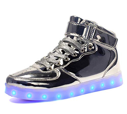 Niños Zapatillas Led Luminioso con Unisex Hip Tops Sneakers Zapatos con Luces plata33