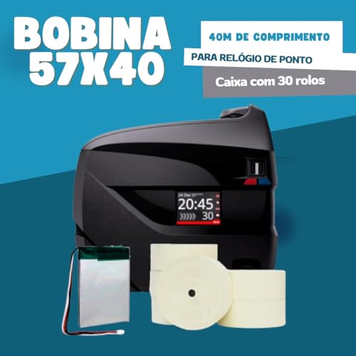 30 Rolos Bobina Térmica Autopel 57x40 40m P Relógio De Ponto