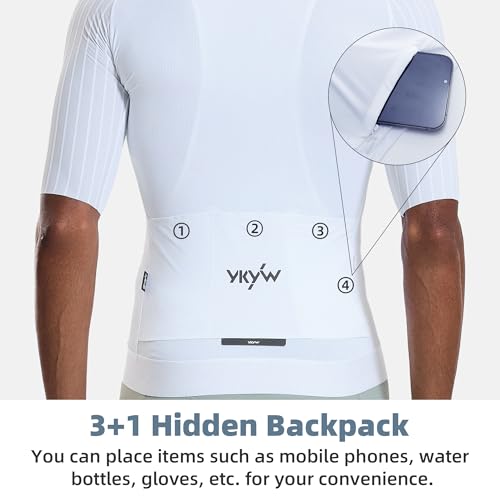 Image of YKYWBIKE Cycling Jersey Men Aero Race Fit, Road Bike Jersey Short Sleeved Moisture Wicking, Breathable,Zip Pocket,UPF50+
