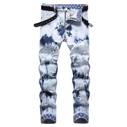 Jean homme coupe ajustée jambe droite bleu tie-dye confortable décontracté