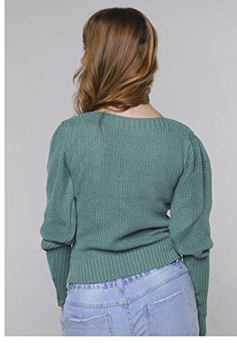 Suéter de Tricot Mangas Bufantes Gola Canoa Sob Verde Claro (M)