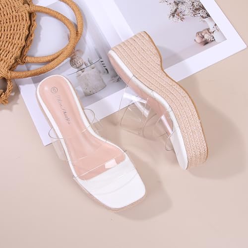 Platform Slip on Espadrille Sandals for Women Clear Strap Stylish Wedges Slides Sandals Dressy Platform Open Toe Beach Sandals3