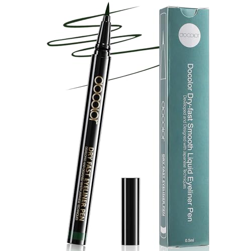 Docolor Ultra Fine Precision Grün Eyeliner, Professioneller Flüssiger Eyeliner, Wasserfest und Wischfest Für Professionelles Augen-Makeup, Für präzise Lidstriche,Vegane Formel