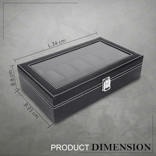 Image of Luxury Leather Watch Organizer with Glass Display | 12 Slot Watch Box Case for Men & Women | Premium Watch Storage Display Case | Travel Ready Watch Storage Box | Gift item (Watch Not Included)