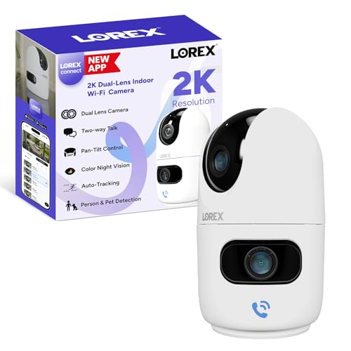Lorex Connect (New App) | 2K Dual-Lens Indoor Pan-Tilt Wi-Fi Camera