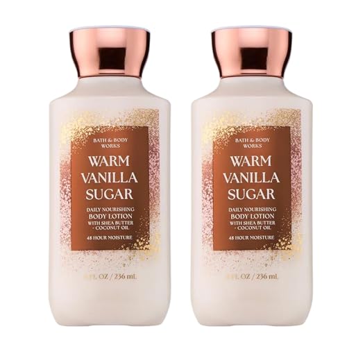 Bath & Body Works Warm Vanilla Sugar Body Lotion Lightweight Daily Moisturizer with Shea Butter & Coconut Oil Sparkling and Sweet Scent 8 fl oz - 2 Pack
