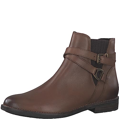 MARCO TOZZI Damen Chelsea Boots aus Leder Flach, Braun (Muscat), 40