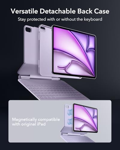 Image of ESR for iPad Air 13 Inch Case Keyboard M4 /M3 /M2 (2026 /2025 /2024), Easy-Set Magnetic Stand, Portrait /Landscape Mode, Removable Case with Multi-Touch Trackpad, Rebound 360 Series, Purple