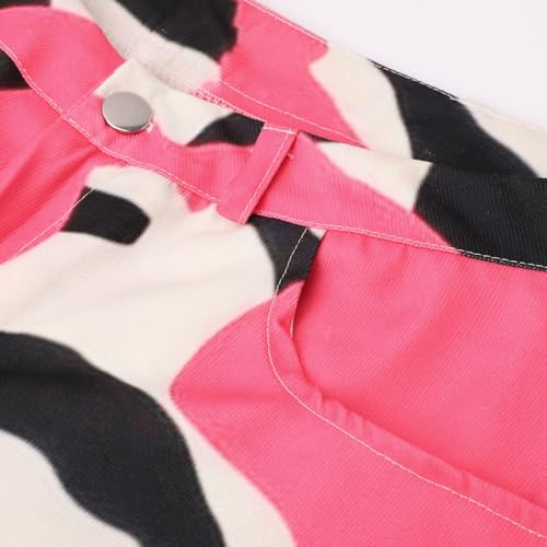 Women's Flare Wide Leg Jeans - Vintage Floral Print High Waisted Straight Stretch Denim Pants with Pockets4