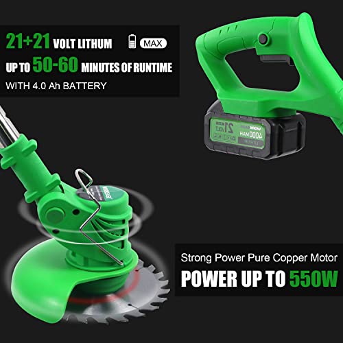 Weed Eater with Blades Battery Weed Wacker with Charger, 21V Lightweight Weed Trimmer with 2 Li-Ion Battery & 11 Cutting Blades, 47 Inch Powerful Weed Eater for Lawn, Yard, Garden Trimming & Pruning - Thumbnail 2