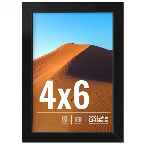 LaVie Home 4x6 Picture Frame for Wall Display, 4x6 Black Picture Frame with HD Plexiglas, 4 x 6 Frame 1 Pack, Display Frame for Vertical or Horizontal, Classic Collection