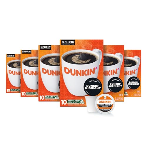 Image of Dunkin' Midnight Dark Roast Coffee, Keurig K-Cup Pods, 10 Count Boxes (Pack of 6)