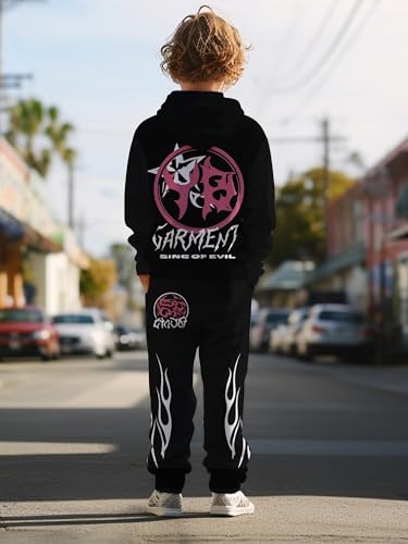 Image of boys' clothing sets, 2-Piece Hoodie & Pants Outfits for Boys Size 4-14 | Lightweight Non-Fleece Fall & Spring Clothing Sets