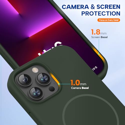 Image of Miracase Magnetic for iPhone 13 Pro Case, [Soft Anti-Scratch Microfiber Lining], Compatible with MagSafe, Liquid Silicone Shockproof Drop Protection Phone Case for 13 Pro, Dark Green