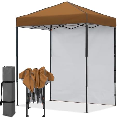 EAGLE PEAK 6x4 Instant Pop Up Canopy Tent with 1 Side Wall Panel, Straight Leg Sun Shelter, Portable Canopy with Carry Bag for Camping, Beach & Sports, Khaki