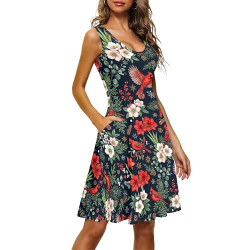 Image of TOADDITDO Women's Sleeveless O Neck Beach A-Line Party Coctail Tank Dresses Flared Sundress