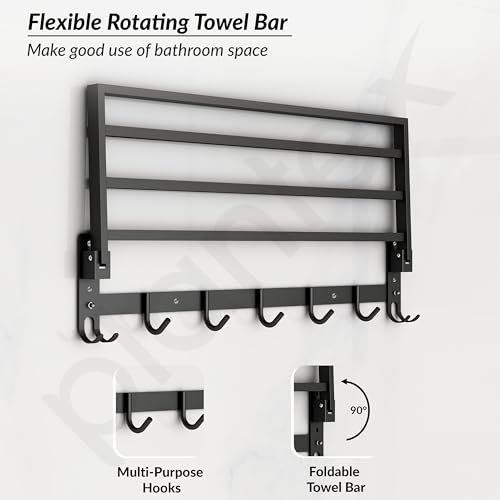 Image of Plantex Stainless Steel Folding Towel Rack /Towel Holder /Towel Bar /24 Inch Towel Stand for Bathroom /Bathroom Accessories - Pack of 1 (APS-1318, Black)