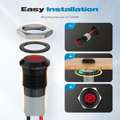 Indicator Light, 12V LED Small Indicator Light Waterproof 1/2 Panel Cutout 12V 24V Metal LED Indicator Pilot Dash Light with 145MM Wires -7PCS