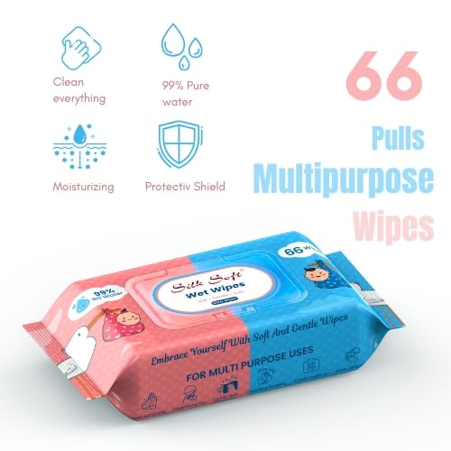 Image of Multipurpose Baby Wet Wipes - 132 Wipes (66 x 2 Packs) | Gentle, Alcohol-Free & Hypoallergenic | Effective Cleaning for Hands, Face & Surfaces