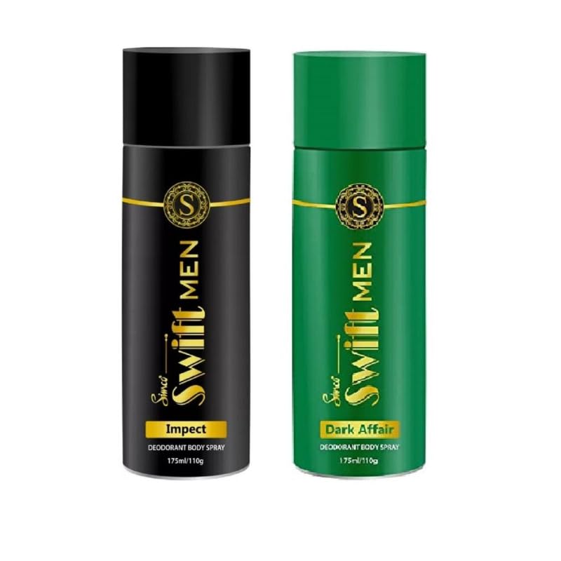 Swift Men Deodorant Body Spray Set, Impact Black and Dark Affair Green, 175ml/110g, Pack of 2-image-42