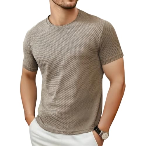 Image of XYNM Men's T-Shirts O-neck T-shirt Casual Fashion Breathable Lightweight Soft Comfortable Summer Versatile Short Sleeve Tops-khaki-xxxl