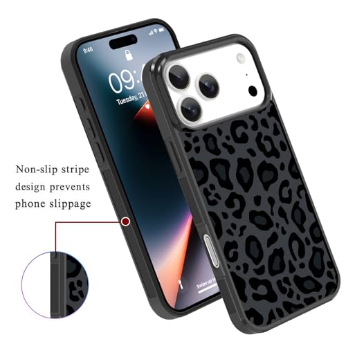 Image of KANGHAR Case Compatible with iPhone 17 Pro,Black Leopard Design | Tire Texture Non-Slip +Shockproof Rugged TPU Protective Case for iPhone 17 Pro 6.3 Inch