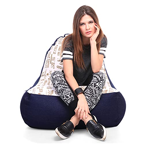 Image of Style Homez Urban Design Denim Canvas Abstract Printed Chair Bean Bag XXL Size Filled with Beans Fillers
