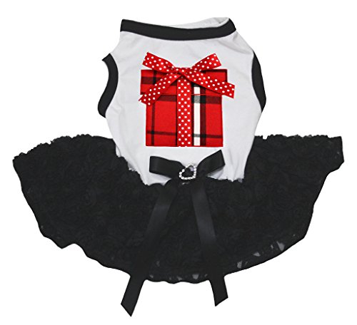 Petitebella Red Plaid Giftbox White Shirt Black Floral Tutu Puppy Dog Dress (Small)