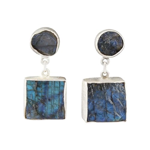 Boucles d'oreilles labradorite brute argent 925 pierres naturelles