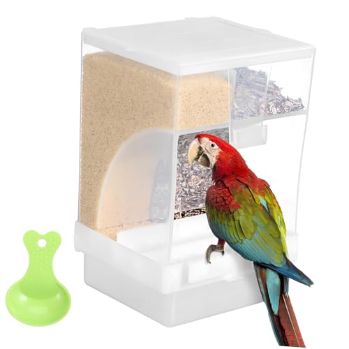 CLISPEED 1juego Alimentador Automático para Pájaros Comedero Transparente para Jaulas Accesorio De Alimentación con Spoon para Periquitos y Aves De Compañía